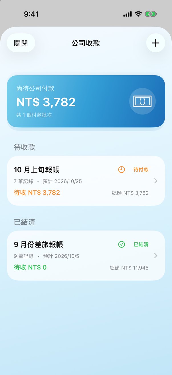 追蹤公司付款：待付款與已結清的報帳批次、預計付款日與待收金額